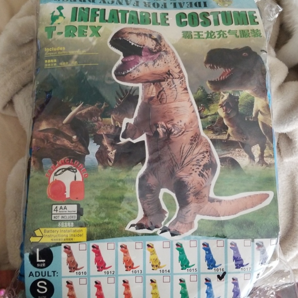 Child small blue inflatable T-rex costume